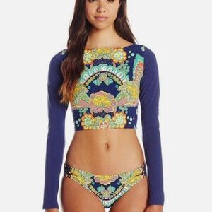Trina Turk Blue Floral Long Sleeve Bikini Set